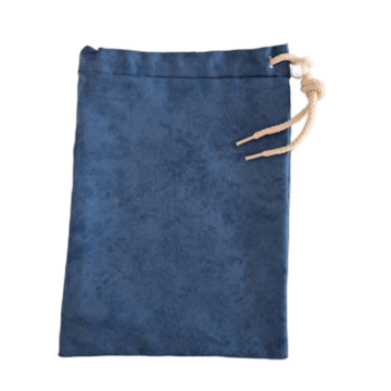 Handgenähter Baumwollbeutel blau mit Zugkordel und Kordelstopper